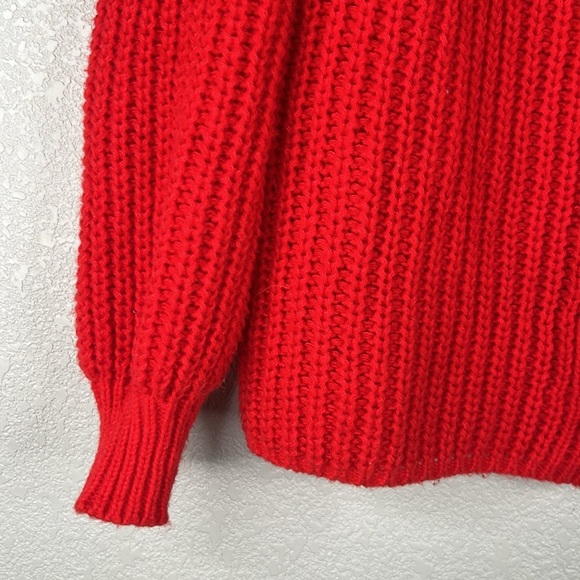 Red Festive Large Knit Button Down Winter Fall Cardigan Sweater Size Medium - Picture 2 of 6
